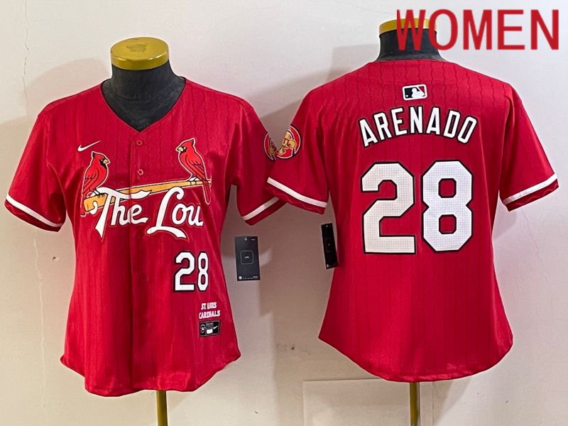 Women St.Louis Cardinals #28 Arensdo Red City Edition 2024 Nike MLB Jersey style 1->women mlb jersey->Women Jersey